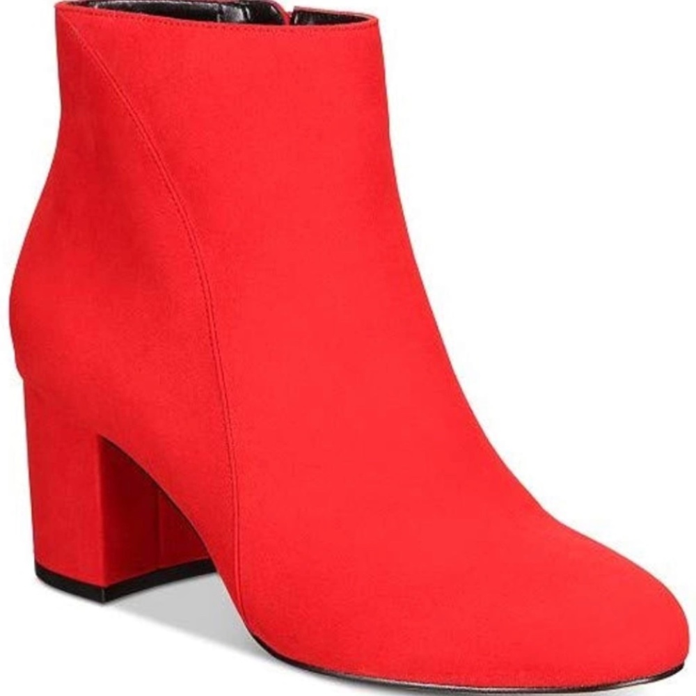 INC RED FLORIANN BLOCK-HEEL ANKLE BOOTS SIZE 9.5M